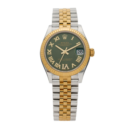 Rolex Stainless Steel 18K Yellow Gold Diamond 31mm Oyster Perpetual Datejust Watch Olive Green Roman 278273 1 of 5