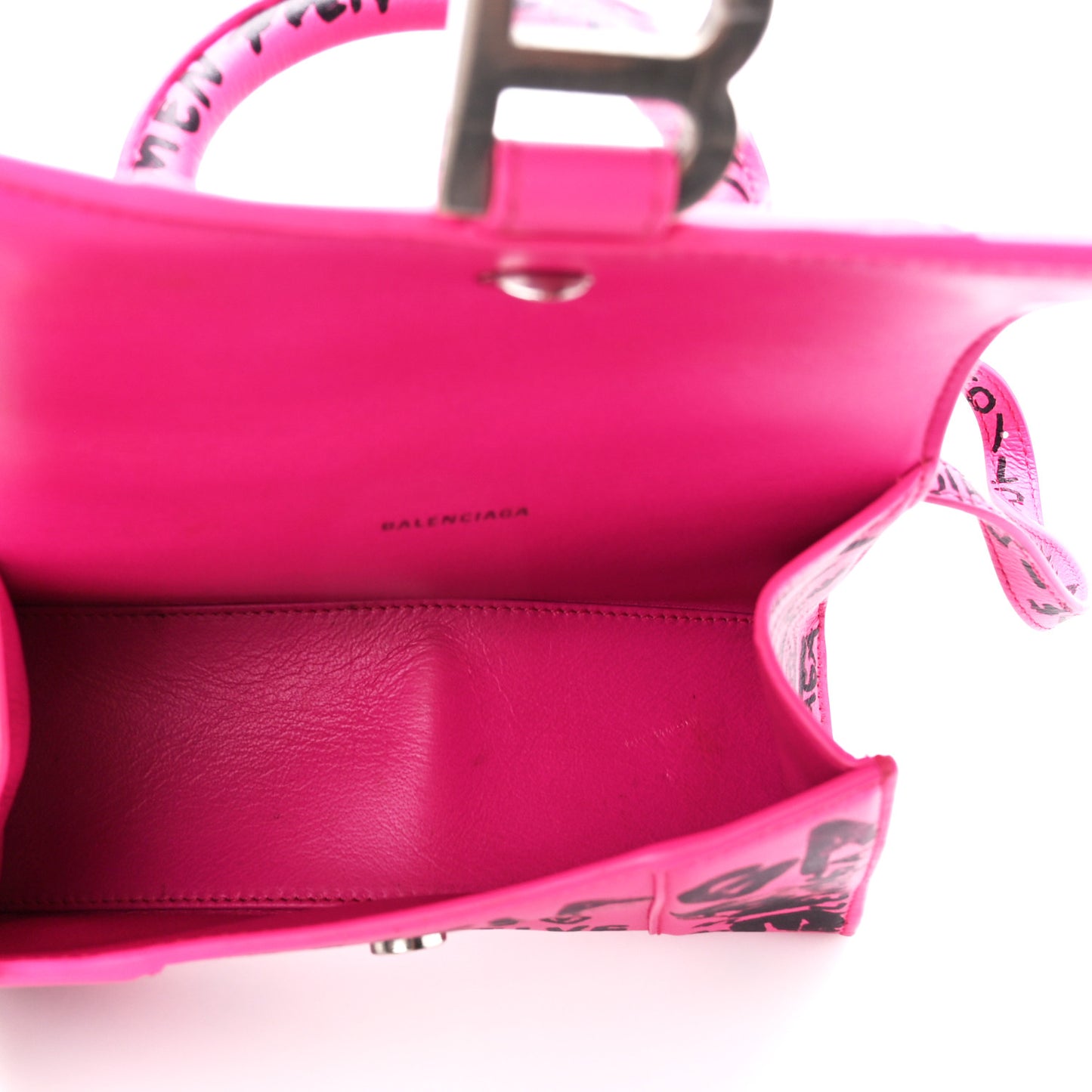 Smooth Calfskin Graffiti Hourglass Top Handle Bag XS Acid Fuchsia Black