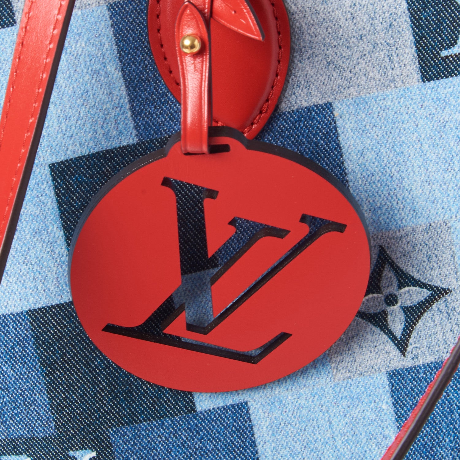 Louis Vuitton Denim Damier Monogram Onthego Blue Rouge 7 of 9