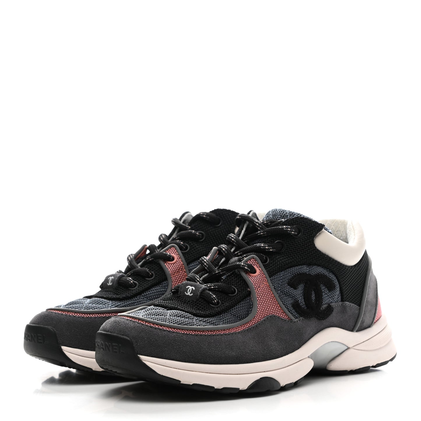 Nylon Calfskin Suede Womens CC Sneakers 37 Grey Pink