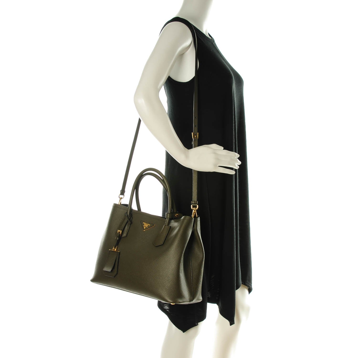 Prada Saffiano Cuir Medium Double Bag Militare Black 2 of 7