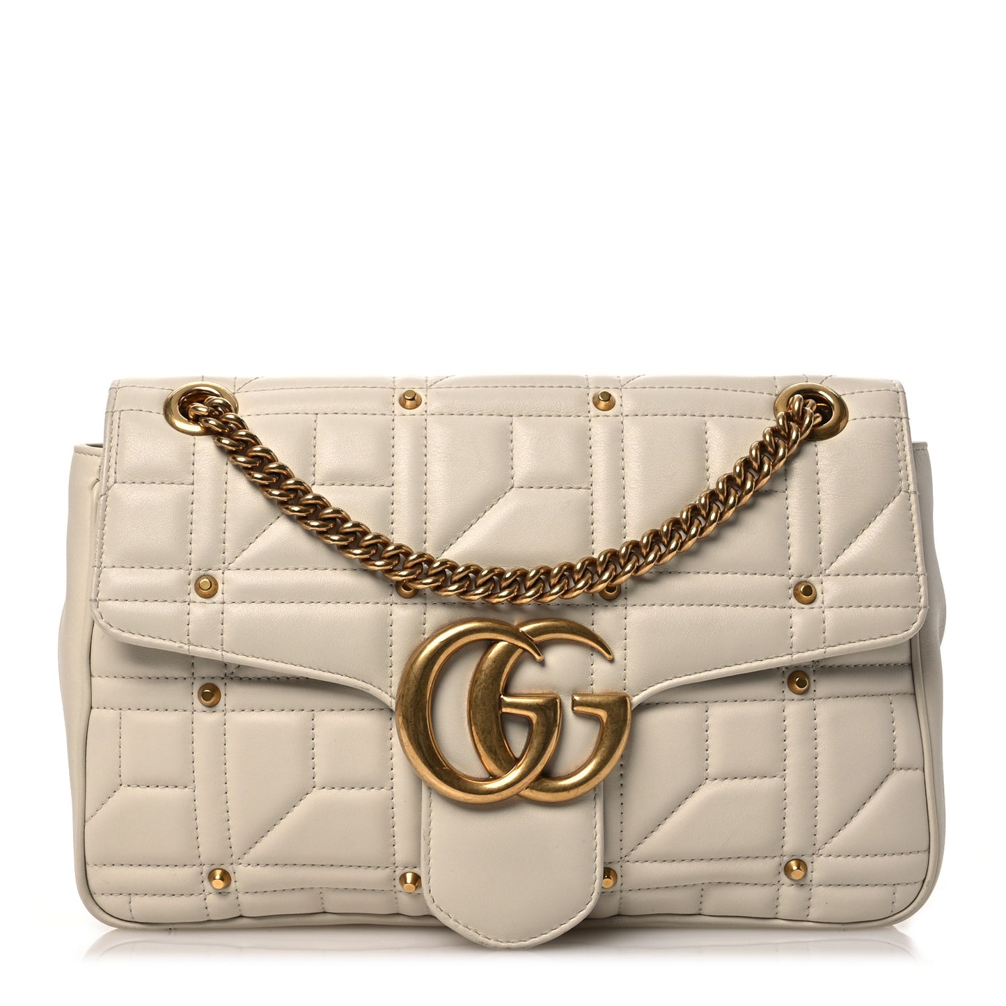 Calfskin Matelasse Studded Medium GG Marmont Shoulder Bag White