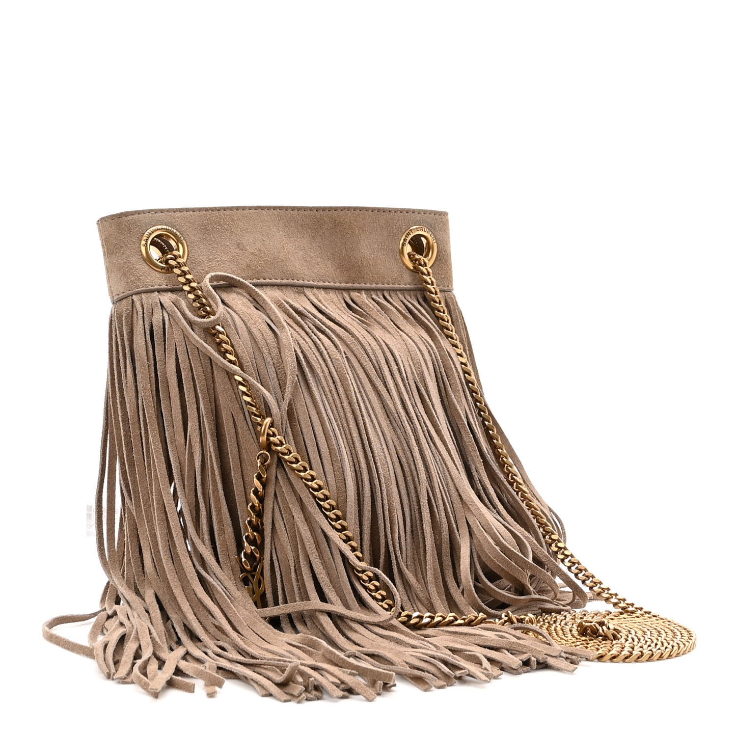 Suede Calfskin Small Grace Fringed Hobo Bag Dusty Grey