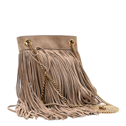 Saint Laurent Suede Calfskin Small Grace Fringed Hobo Bag Dusty Grey 3 of 9