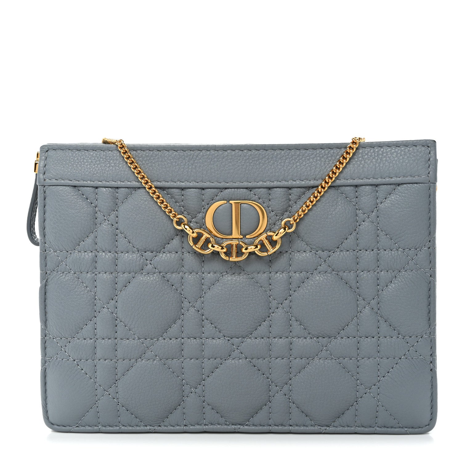 Christian Dior Calfskin Cannage Caro Zipped Pouch With Chain Cloud Blue 1 of 10