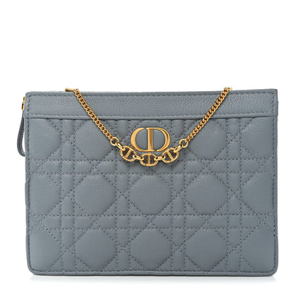 Christian Dior Calfskin Cannage Caro Zipped Pouch With Chain Cloud Blue 1 of 10