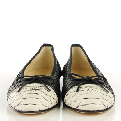 Chanel Glitter Python CC Cap Toe Ballerina Flats 41.5 Black White 2 of 8