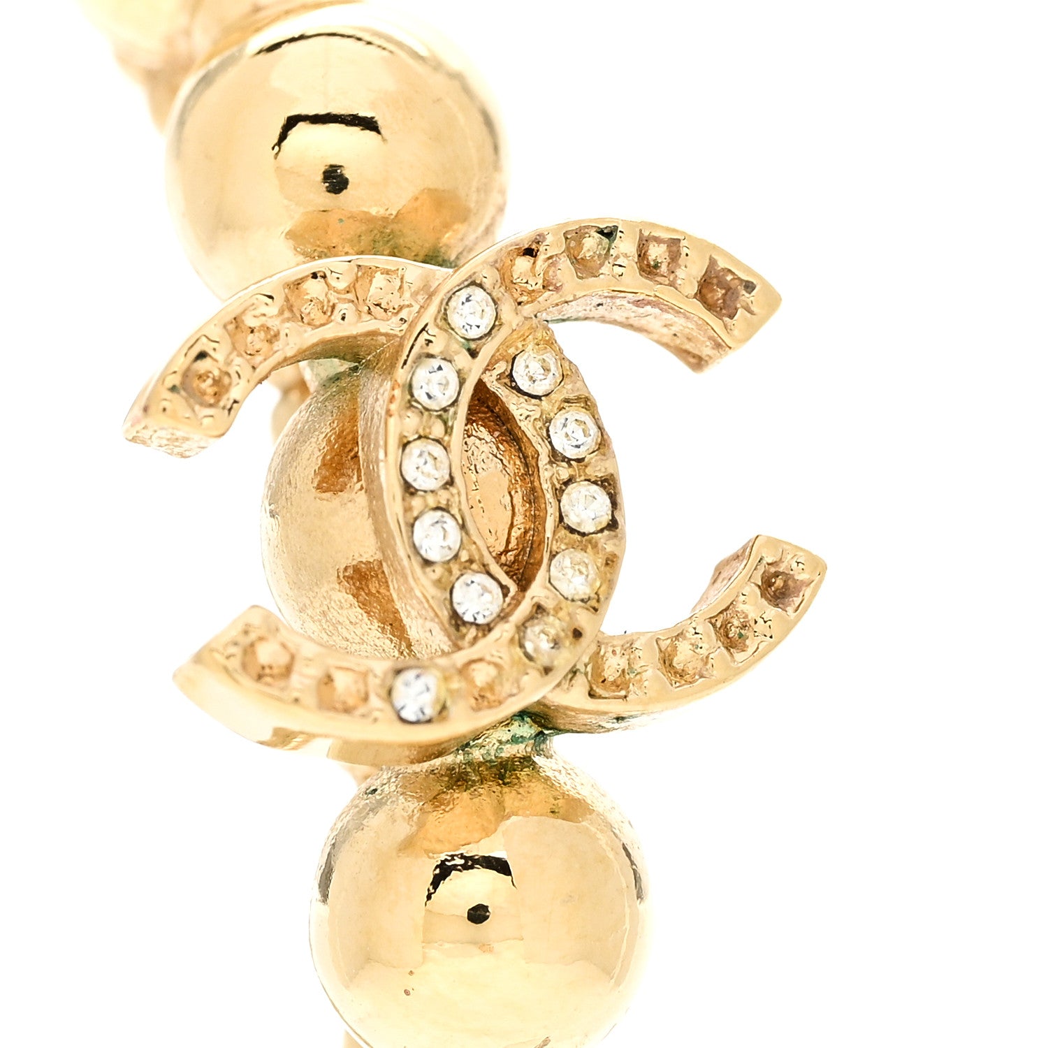 Chanel Crystal Bead CC Hoop Earrings Gold 6 of 6