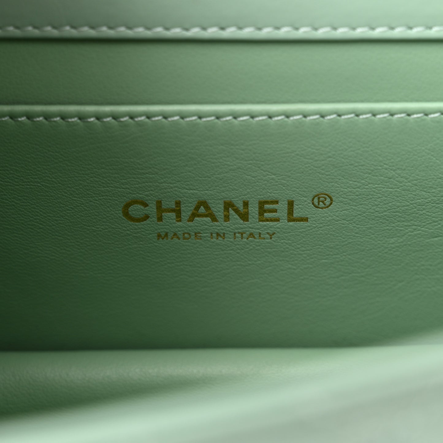 Shiny Calfskin Quilted Mini Metal Top Handle Flap Light Green