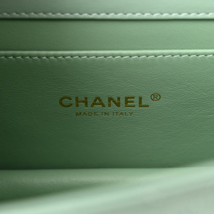 Chanel Shiny Calfskin Quilted Mini Metal Top Handle Flap Light Green 6 of 11