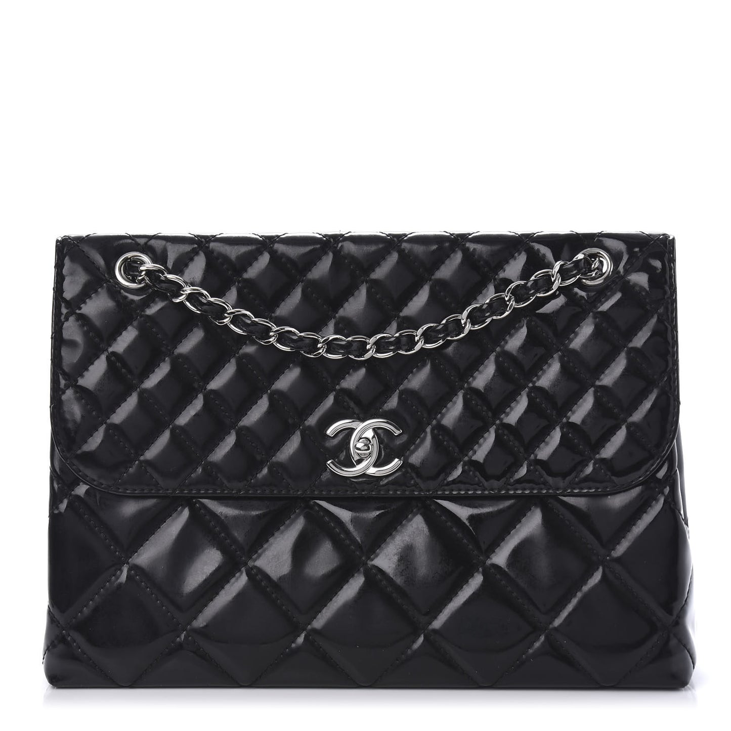 Vinyl Quilted In the Business Flap Bag Black