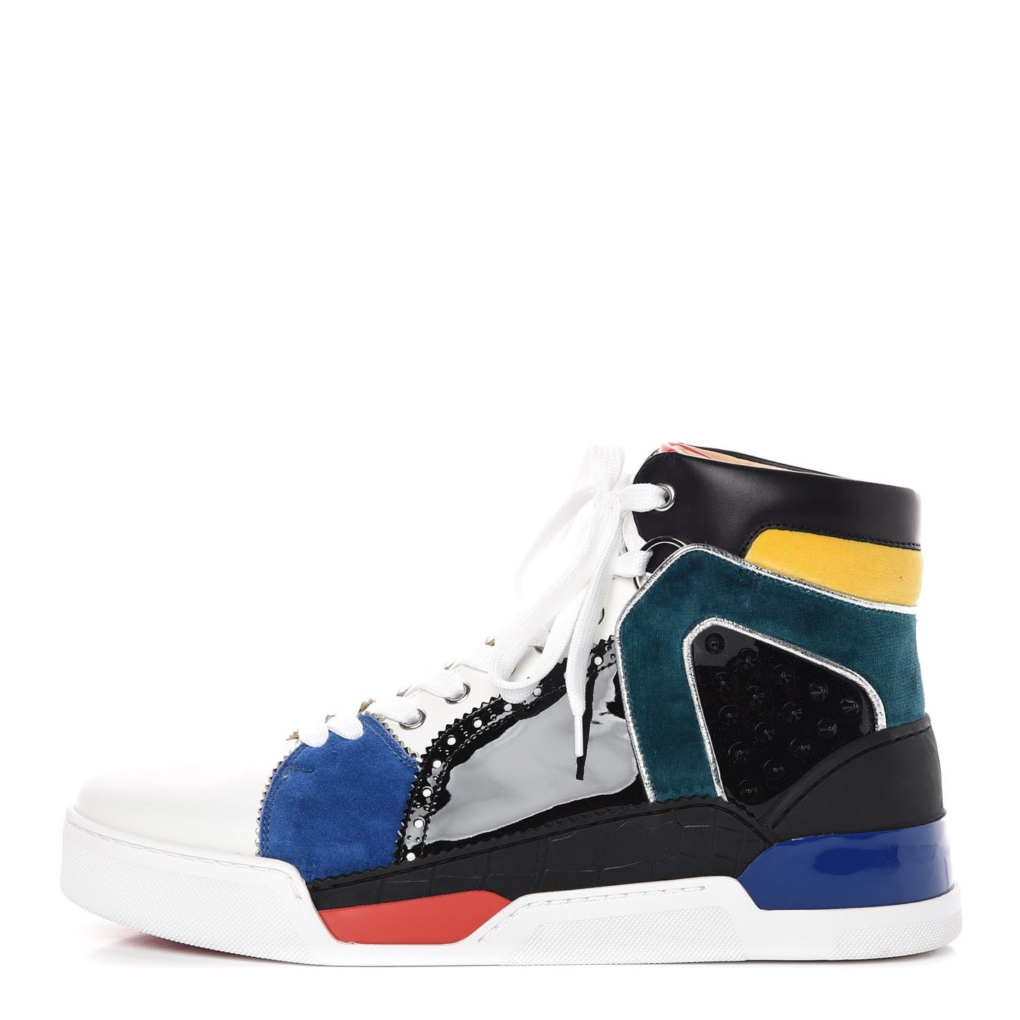 Calfskin Patent Veau Velours Spikes Mens Loubikick Flat Sneakers 41.5 Multicolor