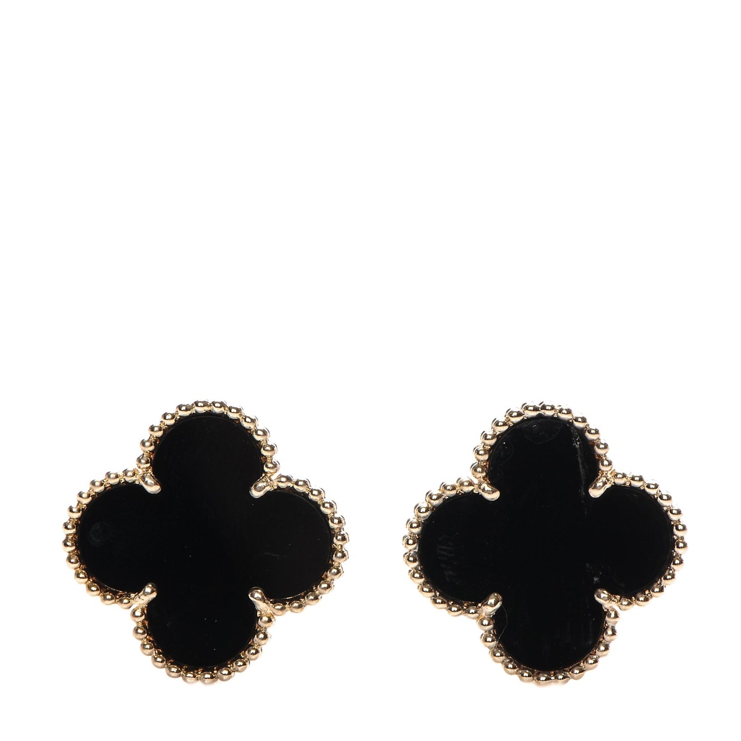 18K Yellow Gold Black Onyx Vintage Alhambra Earrings