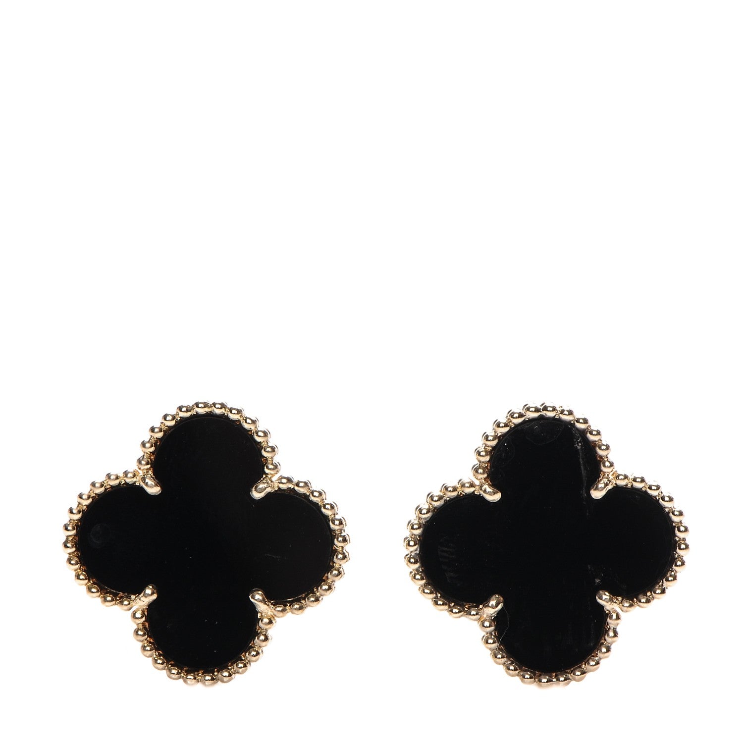 Van Cleef & Arpels 18K Yellow Gold Black Onyx Vintage Alhambra Earrings 1 of 7