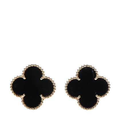 Van Cleef & Arpels 18K Yellow Gold Black Onyx Vintage Alhambra Earrings 1 of 7