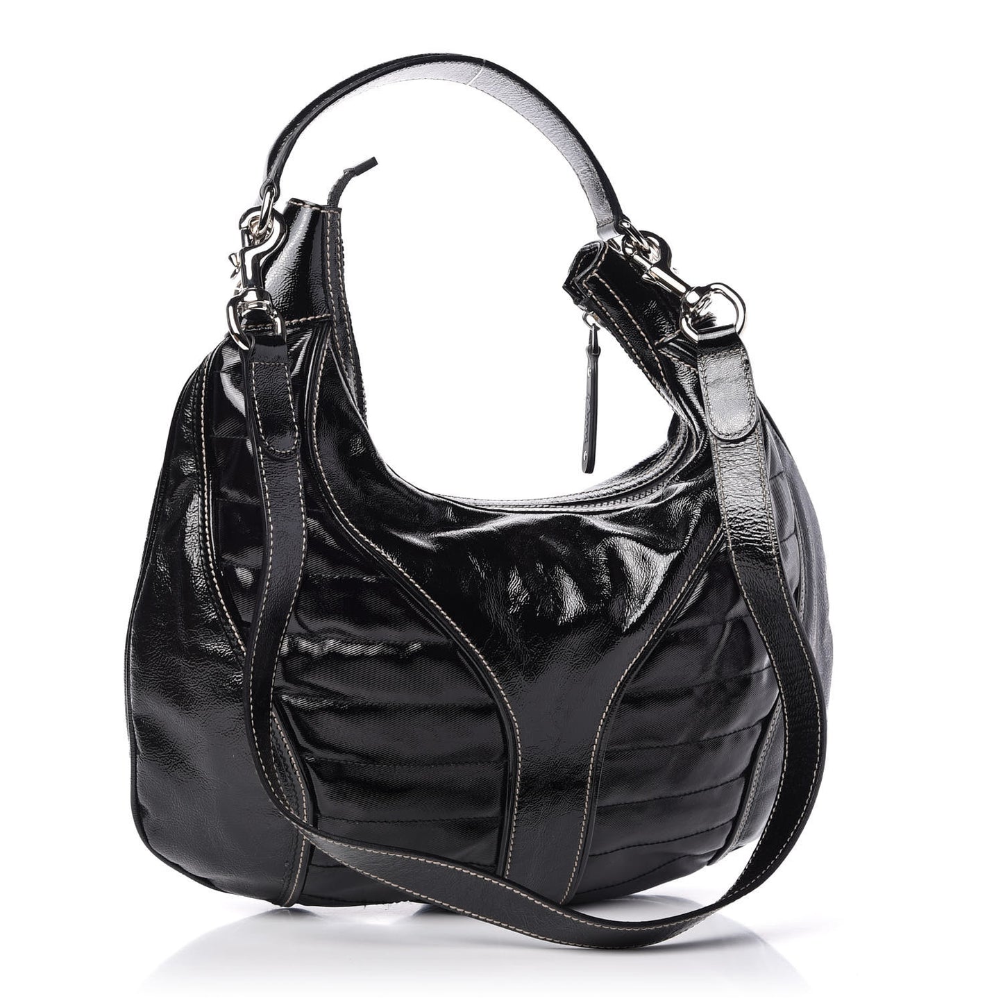 Patent Calfskin Medium Snow Glam Hobo Black
