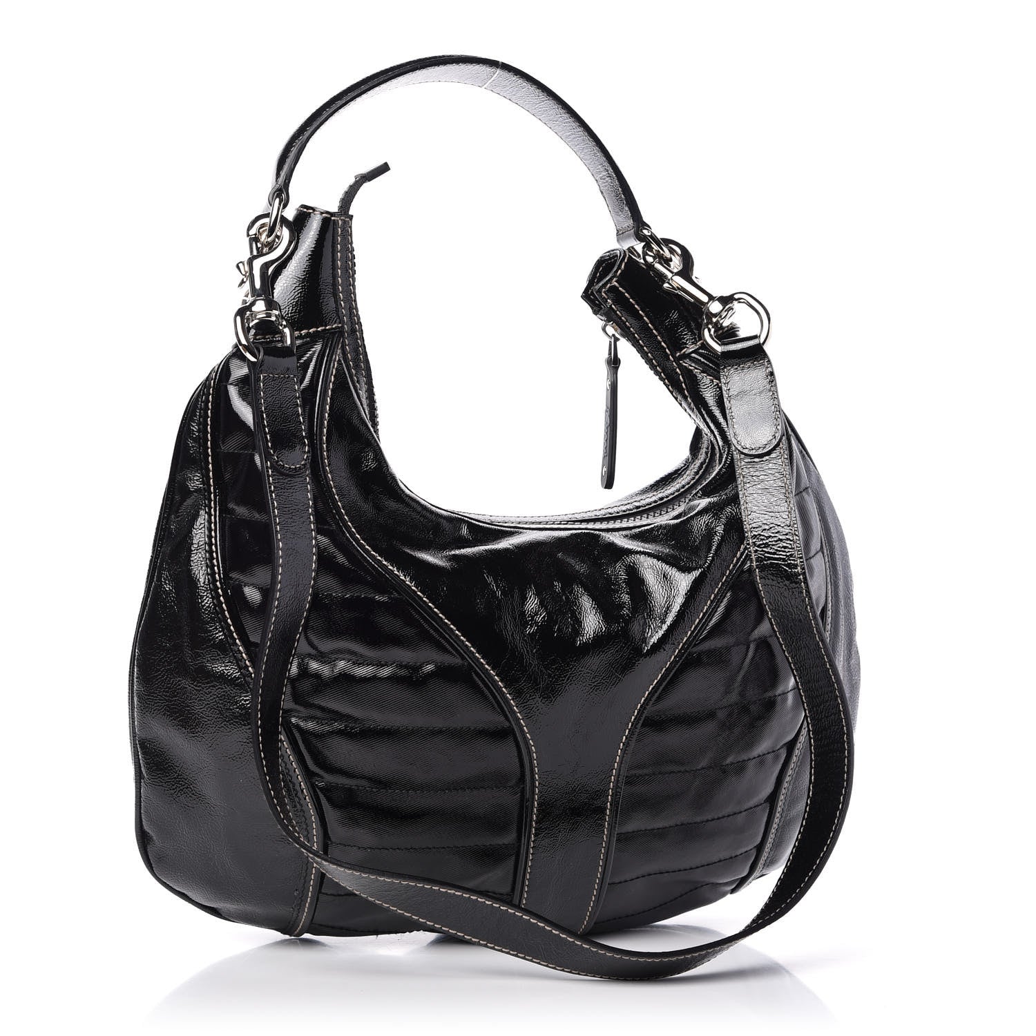 Gucci Patent Calfskin Medium Snow Glam Hobo Black 3 of 13
