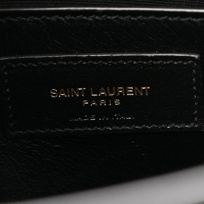 Saint Laurent Shiny Calfskin Crocodile Embossed Manhattan Baguette Black 6 of 11
