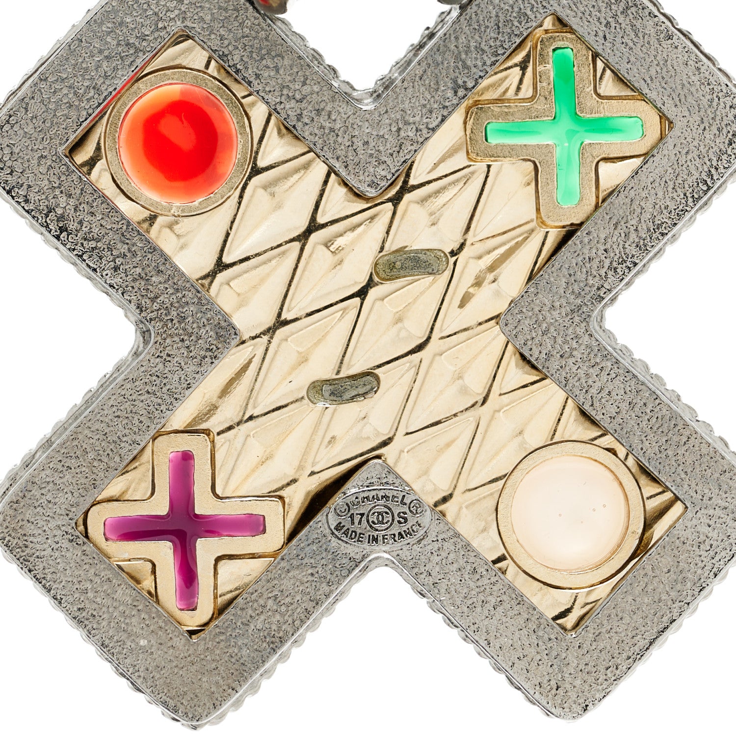 Chanel Crystal Baguette Pearl Cross Drop Clip On Earring Grey Black Silver 4 of 5