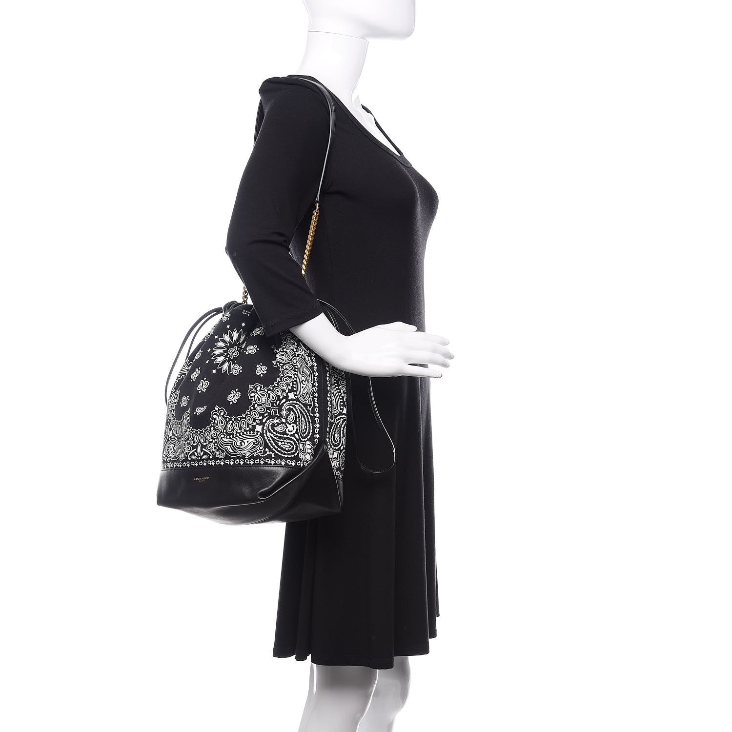 Saint Laurent Canvas Calfskin Bandana Teddy Drawstring Bag Black 2 of 9