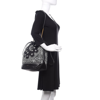 Saint Laurent Canvas Calfskin Bandana Teddy Drawstring Bag Black 2 of 9