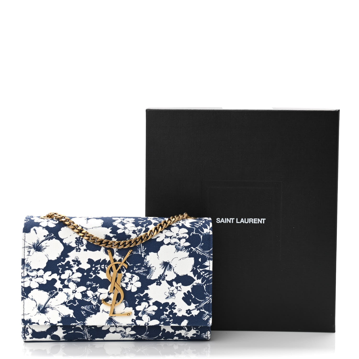 Saint Laurent Canvas Small Monogram Hibiscus Print Kate Satchel Blue 10 of 10