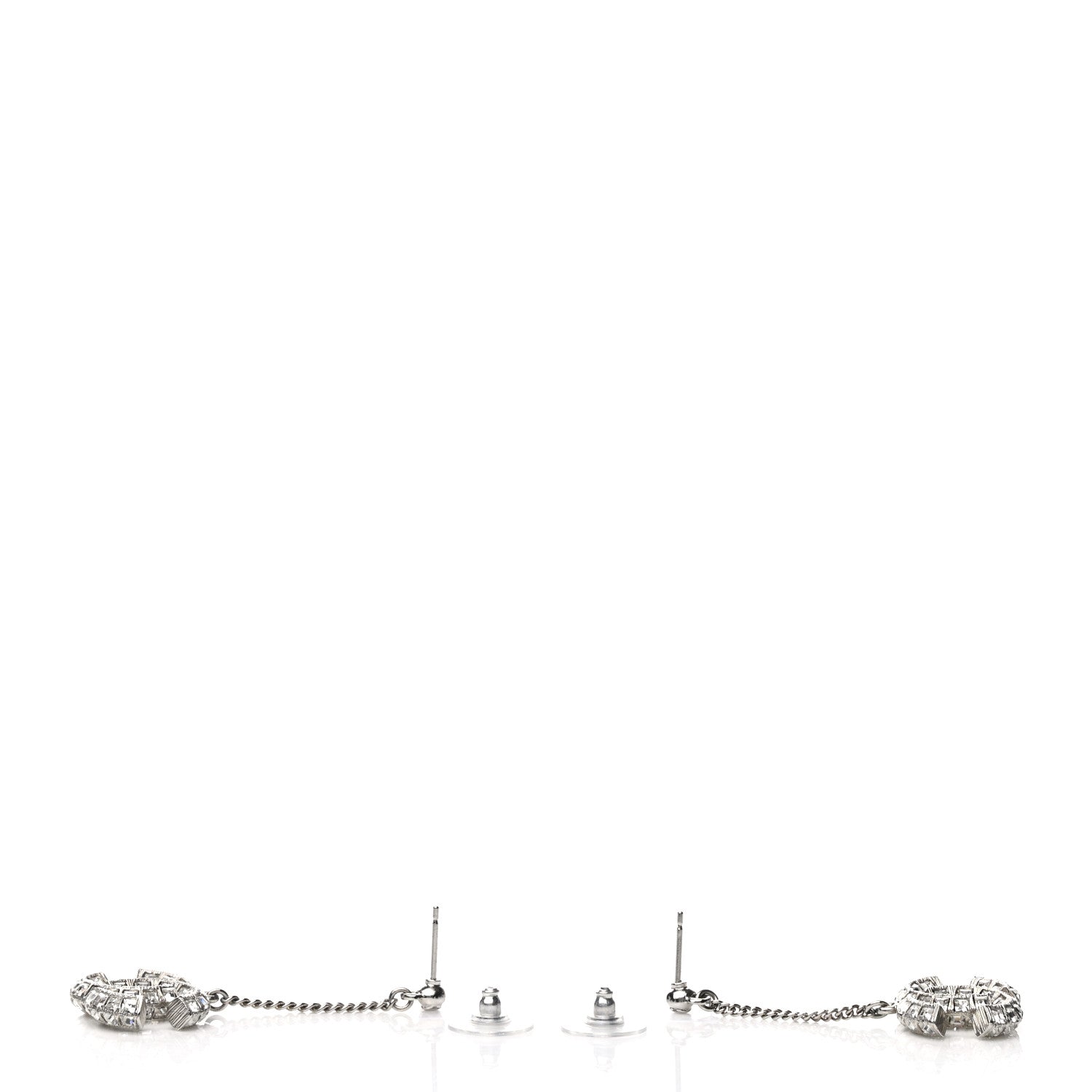 Chanel Baguette Crystal CC Drop Earrings Silver 3 of 4