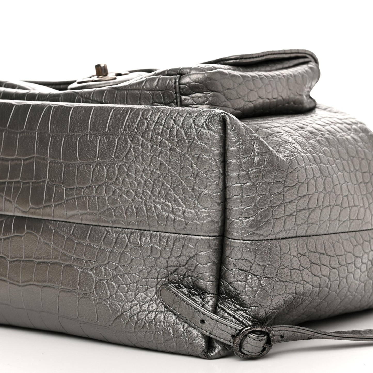 Metallic Calfskin Crocodile Embossed Large Backpack Silver