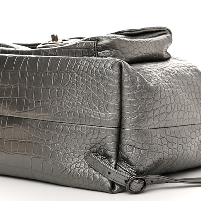 Chanel Metallic Calfskin Crocodile Embossed Large Backpack Silver 10 of 10