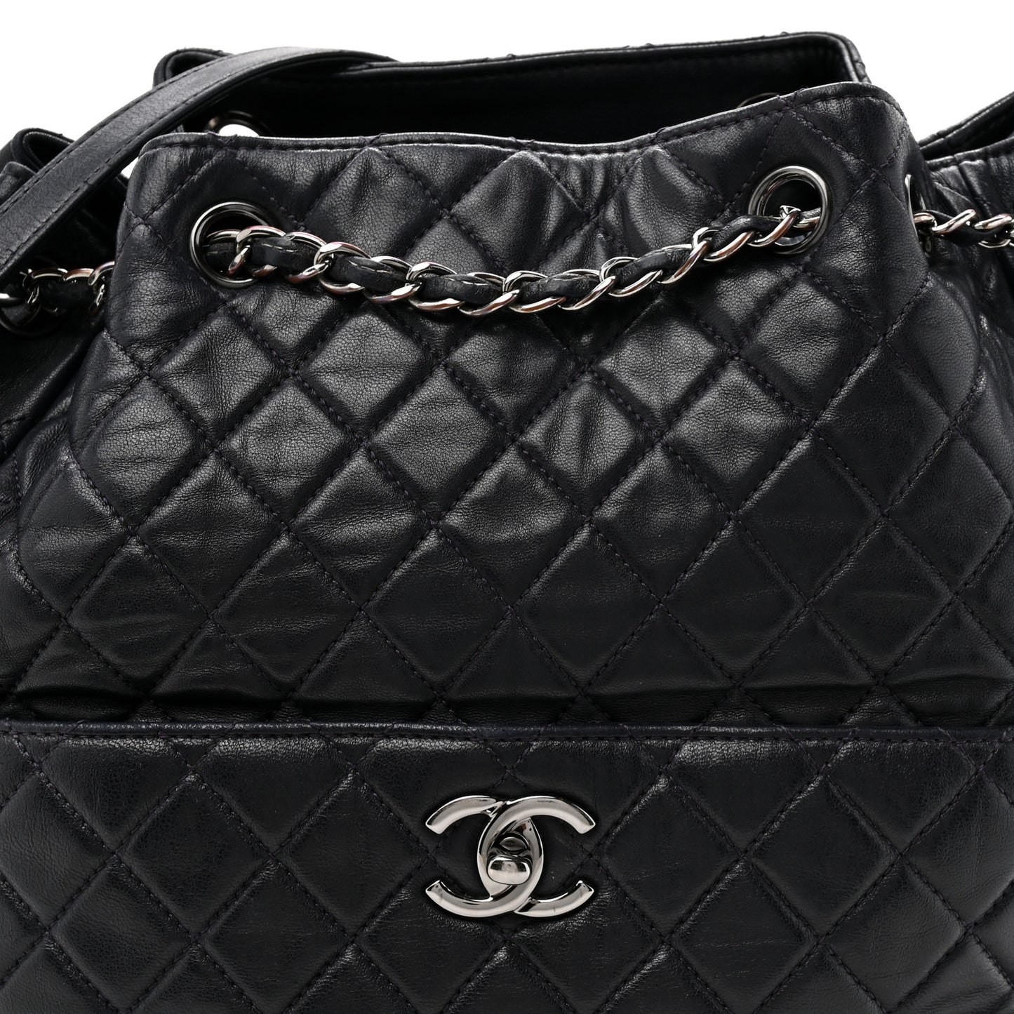 Lambskin Quilted Large Drawstring Shoulder Bag Dark Purple