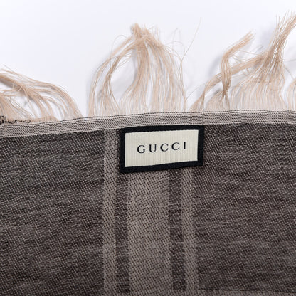 Gucci Wool Silk GG Monogram Diamante Plaid Surviee Shawl Beige Dark Brown 3 of 3