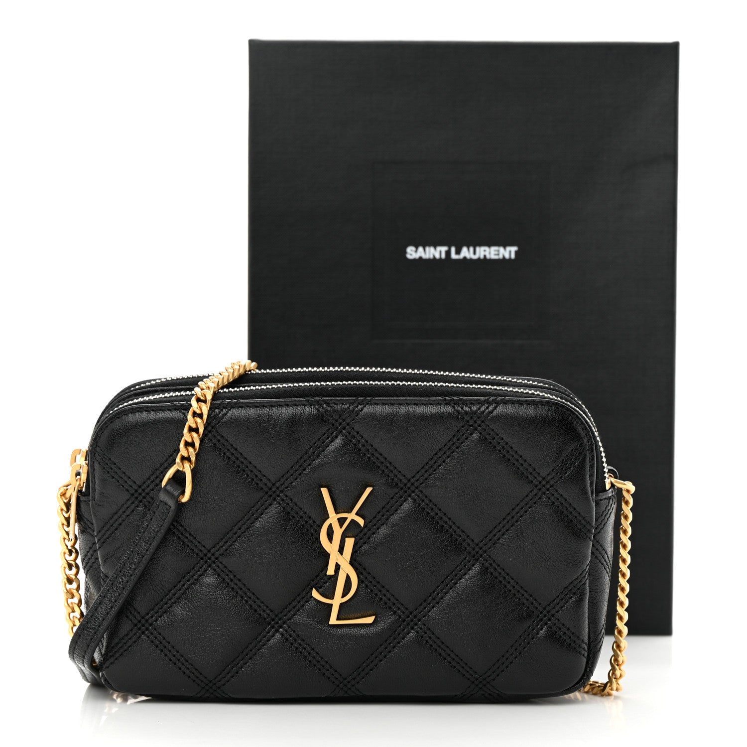 Saint Laurent Grained Lambskin Quilted Mini Becky Double Zip Bag Black 13 of 13
