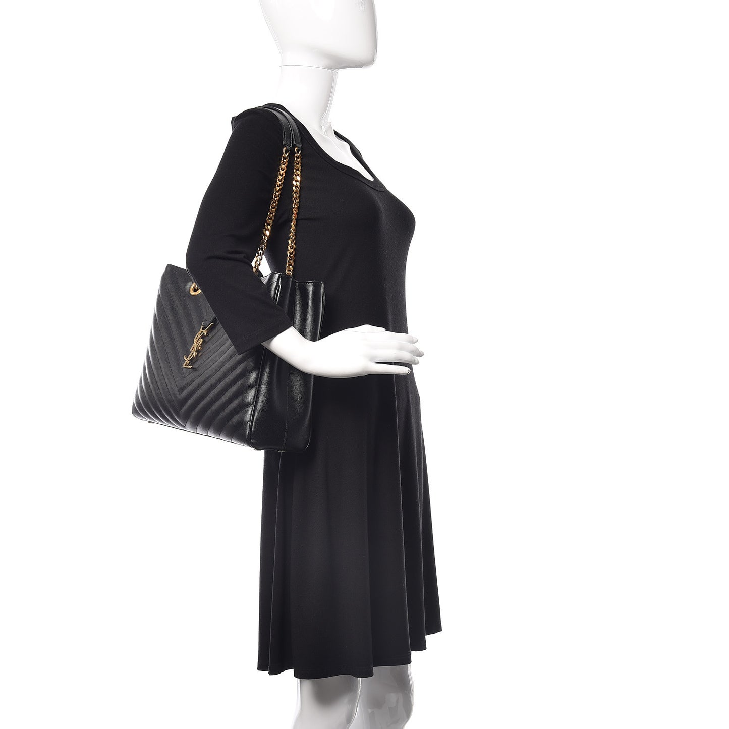Grain De Poudre Matelasse Chevron Monogram Shopping Bag Black