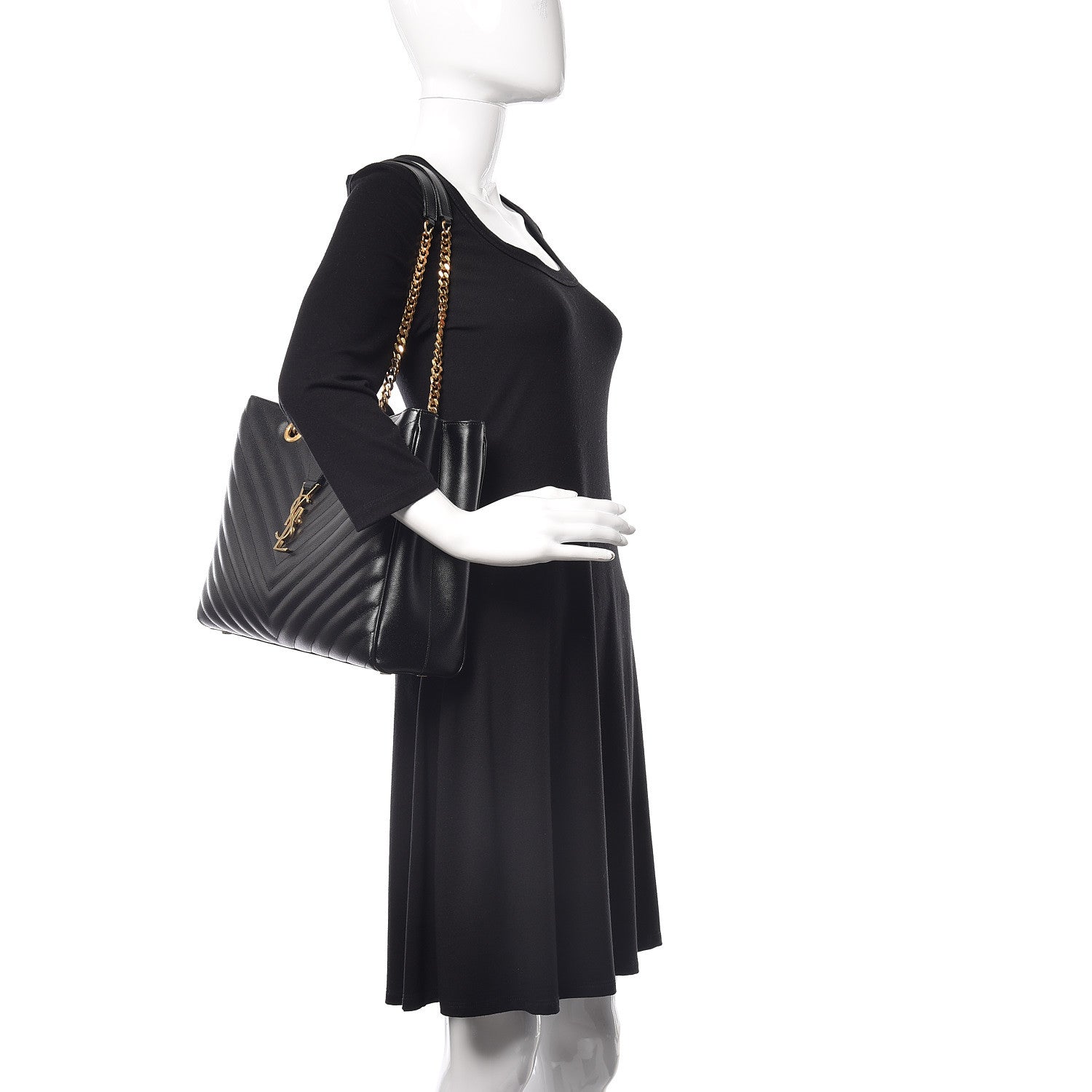 Saint Laurent Grain De Poudre Matelasse Chevron Monogram Shopping Bag Black 2 of 13