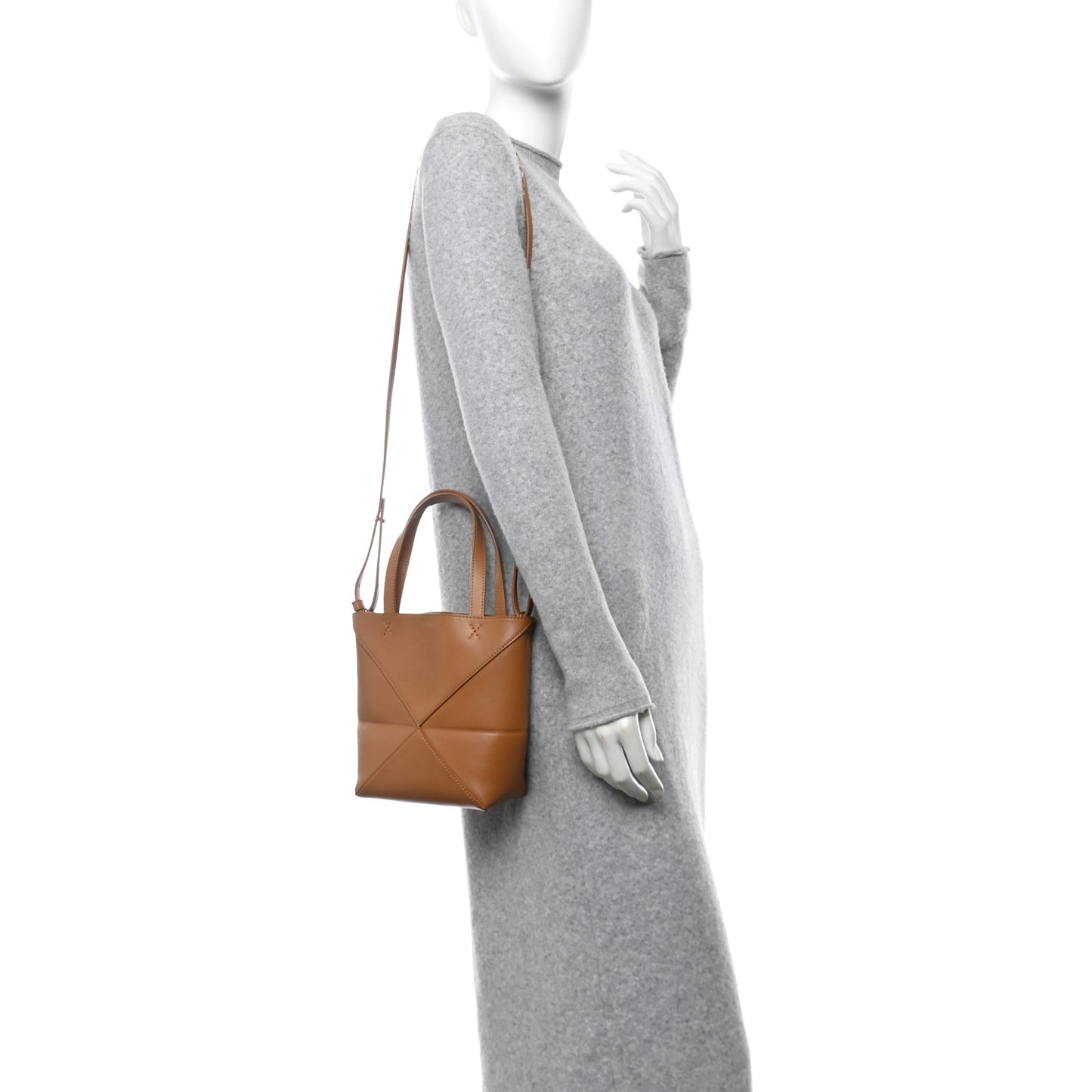 Shiny Calfskin Mini Puzzle Fold Tote Warm Desert