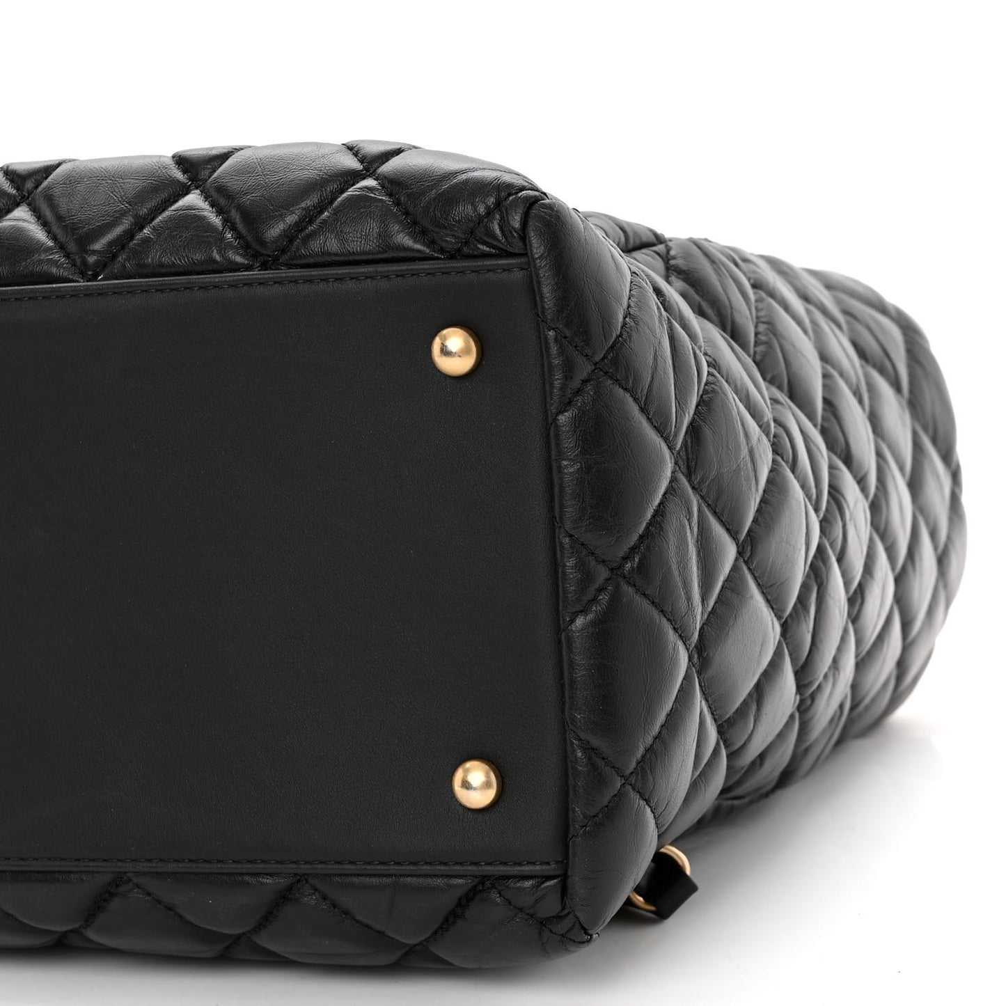 Aged Calfskin Quilted Large Coco Handle Shopping Tote Black