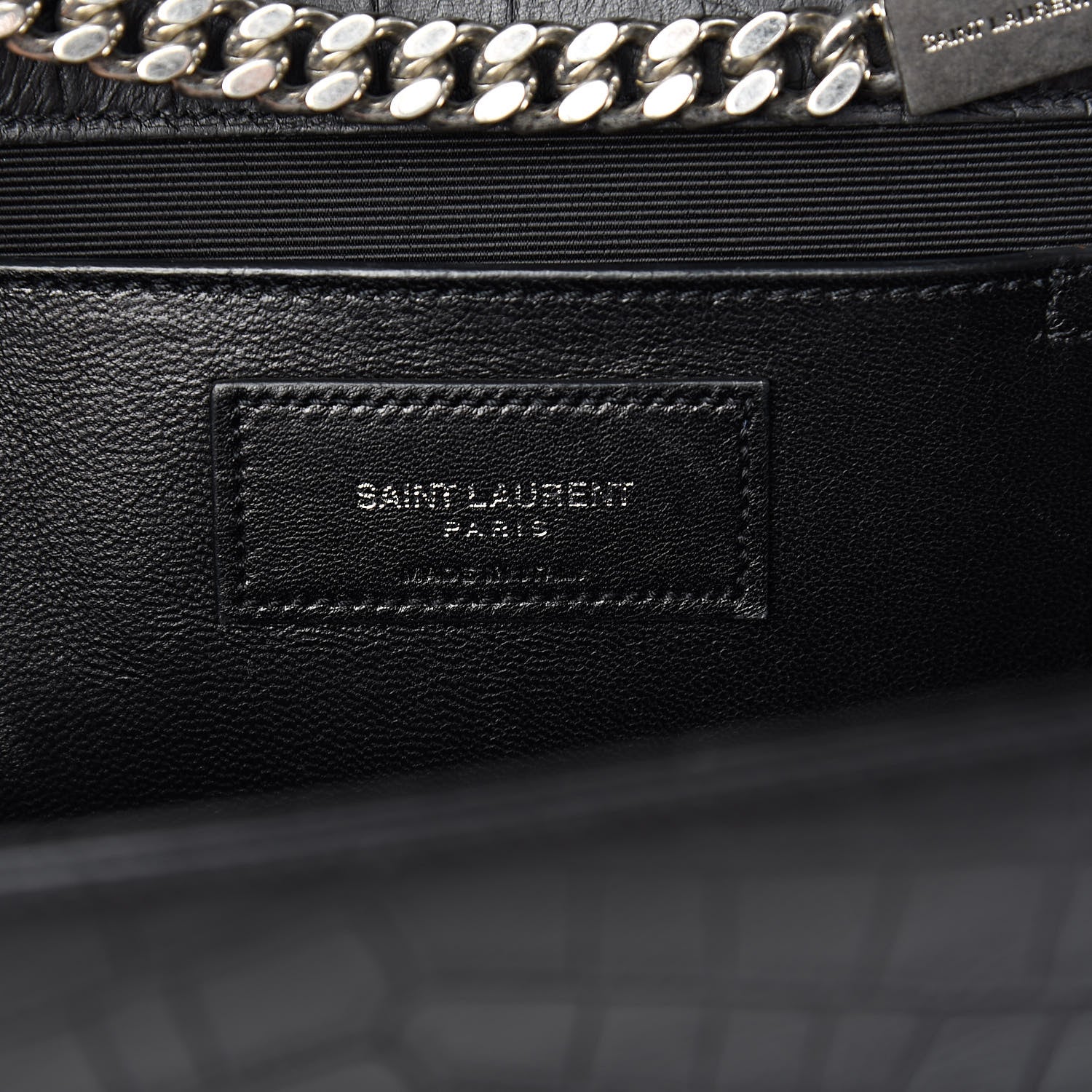 Saint Laurent Calfskin Crocodile Embossed Large Classic Monogram Kate Satchel Black 6 of 10