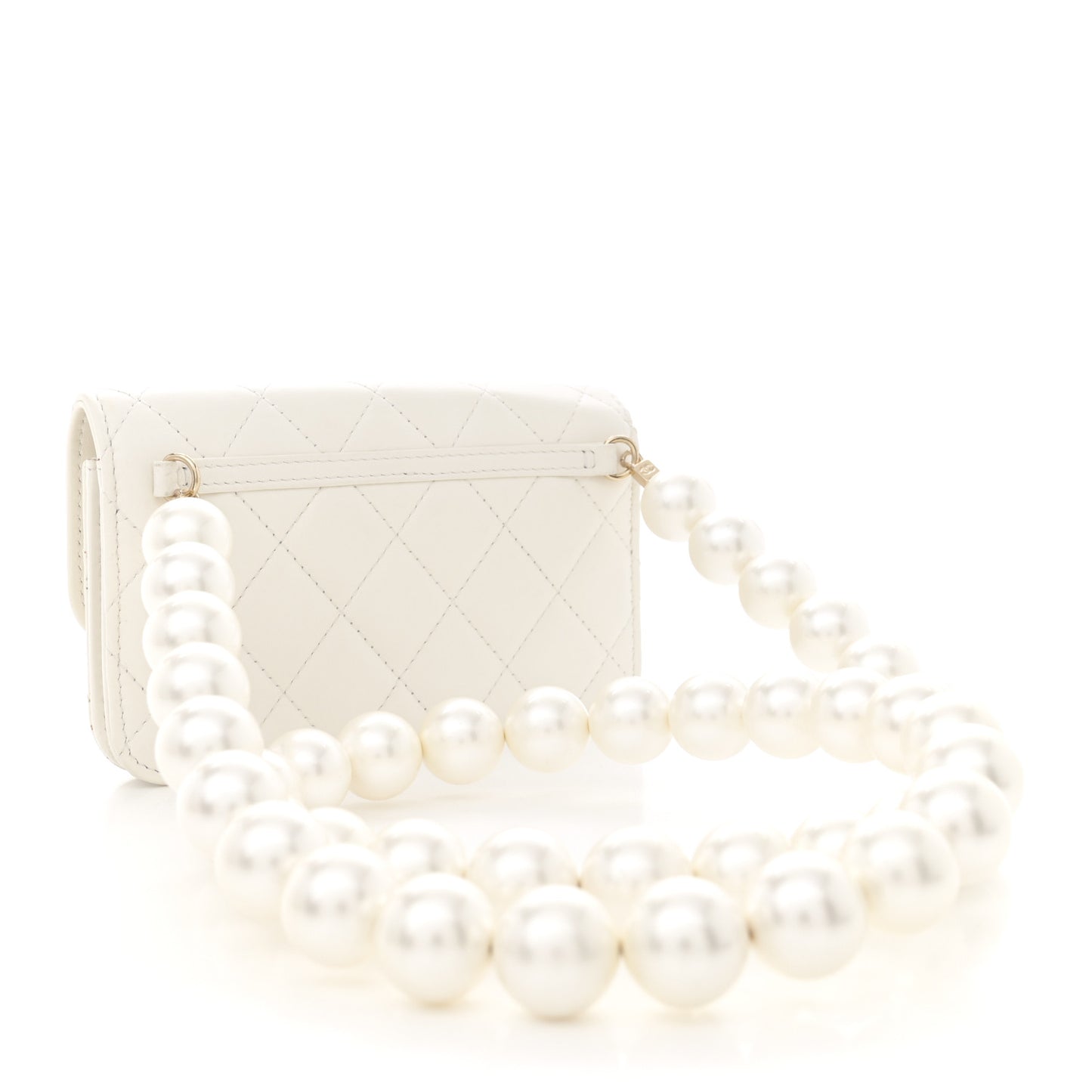 Calfskin Quilted Maxi Pearls Clutch With Chain White