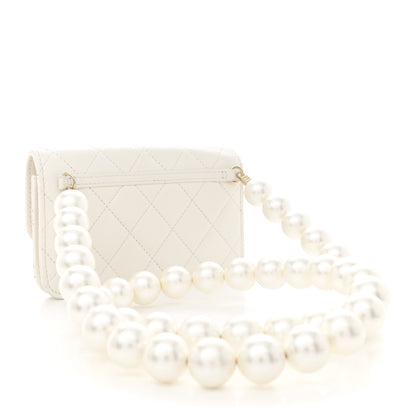 Chanel Calfskin Quilted Maxi Pearls Clutch With Chain White 3 of 14