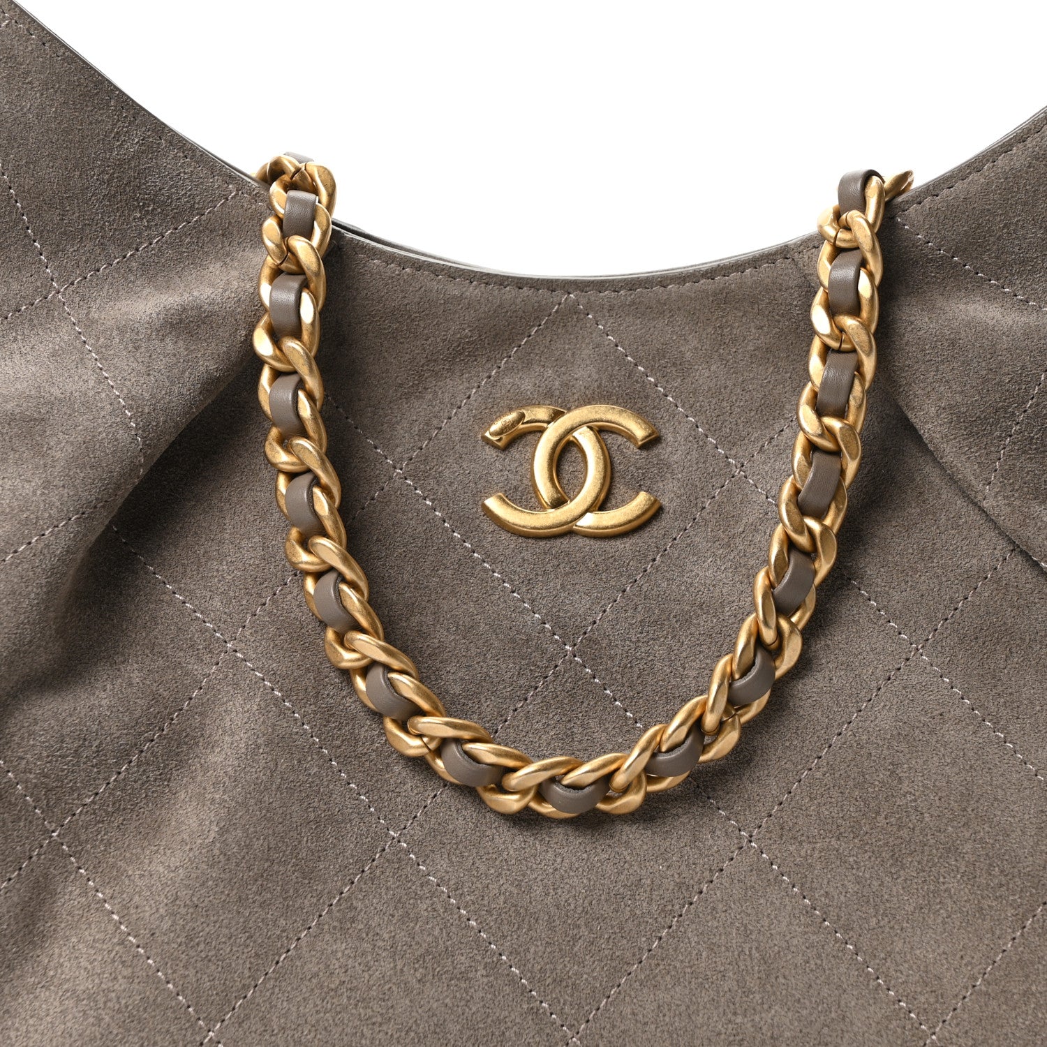 Chanel Suede Quilted Large Hobo Dark Grey 8 of 10