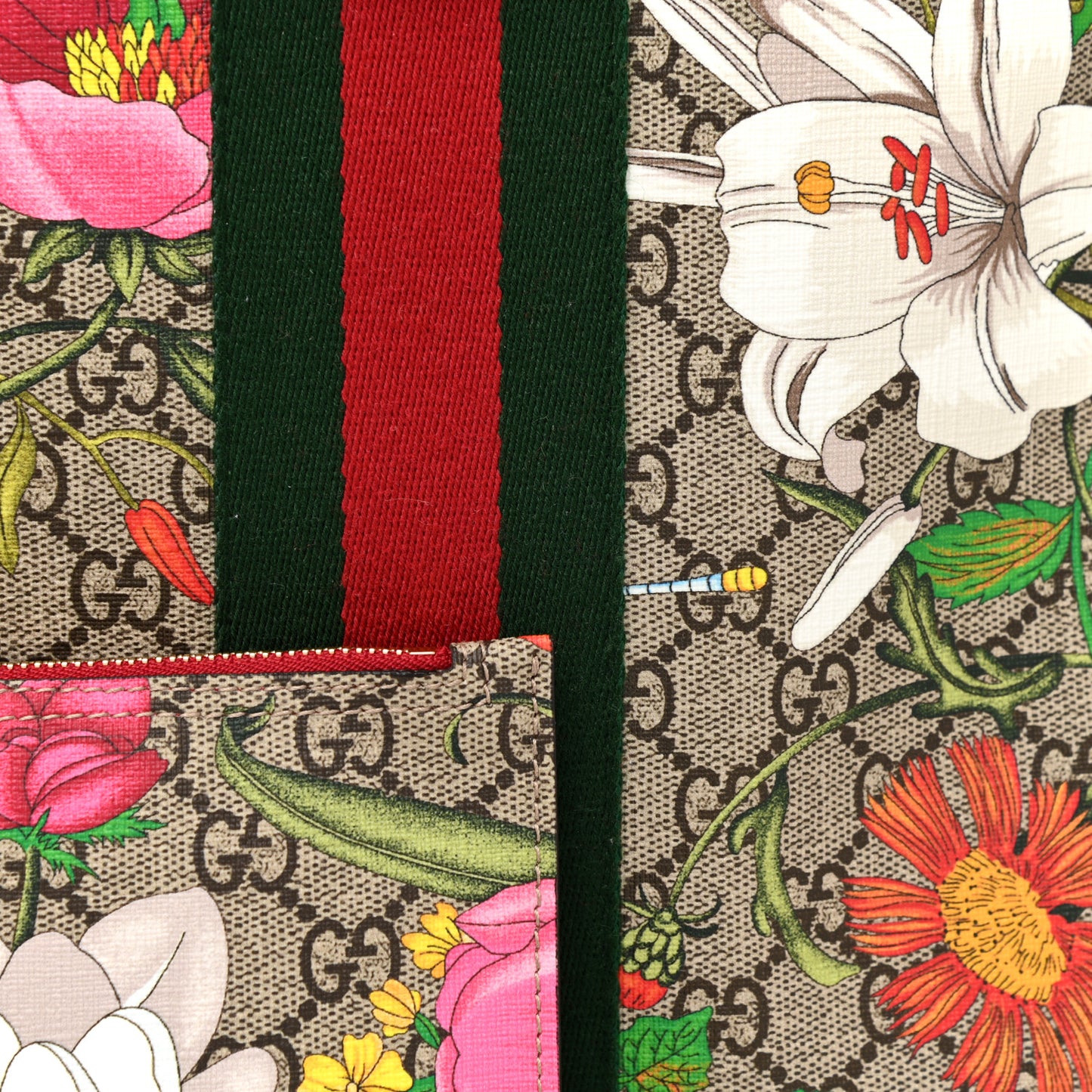 GG Supreme Monogram Flora Web Large Ophidia Tote Red