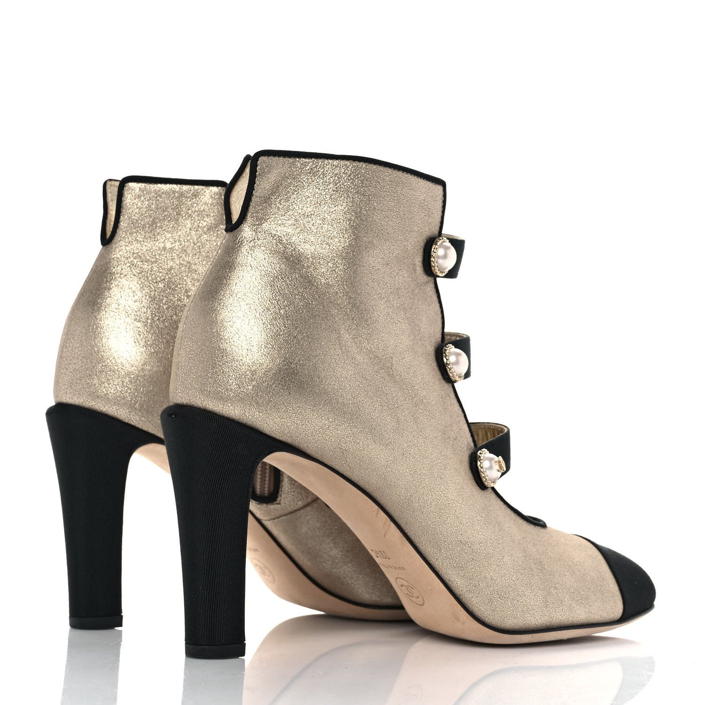 Metallic Lambskin Grosgrain Cap Toe Pearl Ankle Boots 39.5 Gold