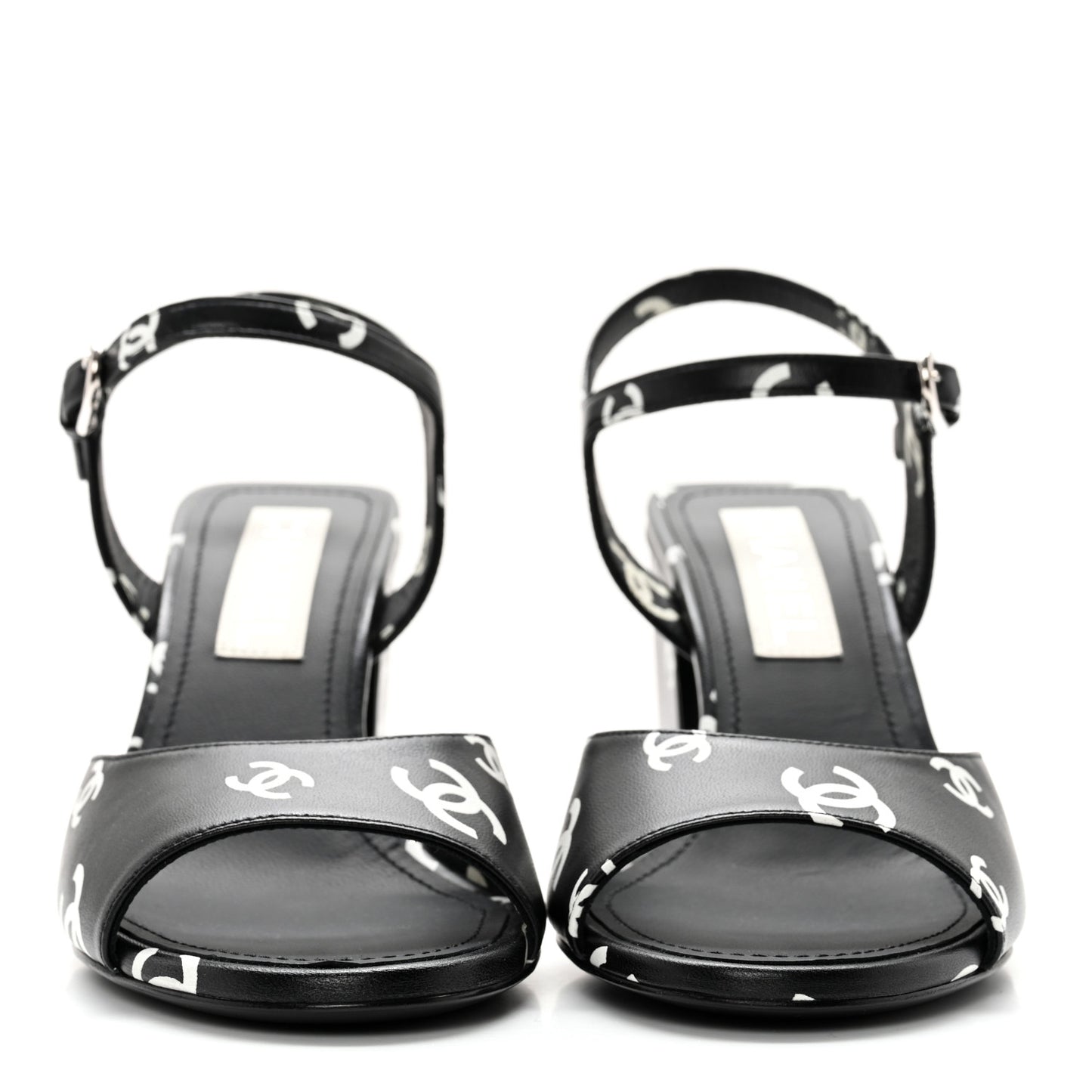 Printed Lambskin CC Sandals 38 Black White