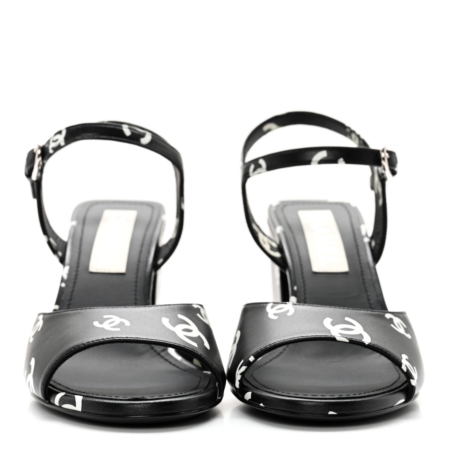 Chanel Printed Lambskin CC Sandals 38 Black White 2 of 12