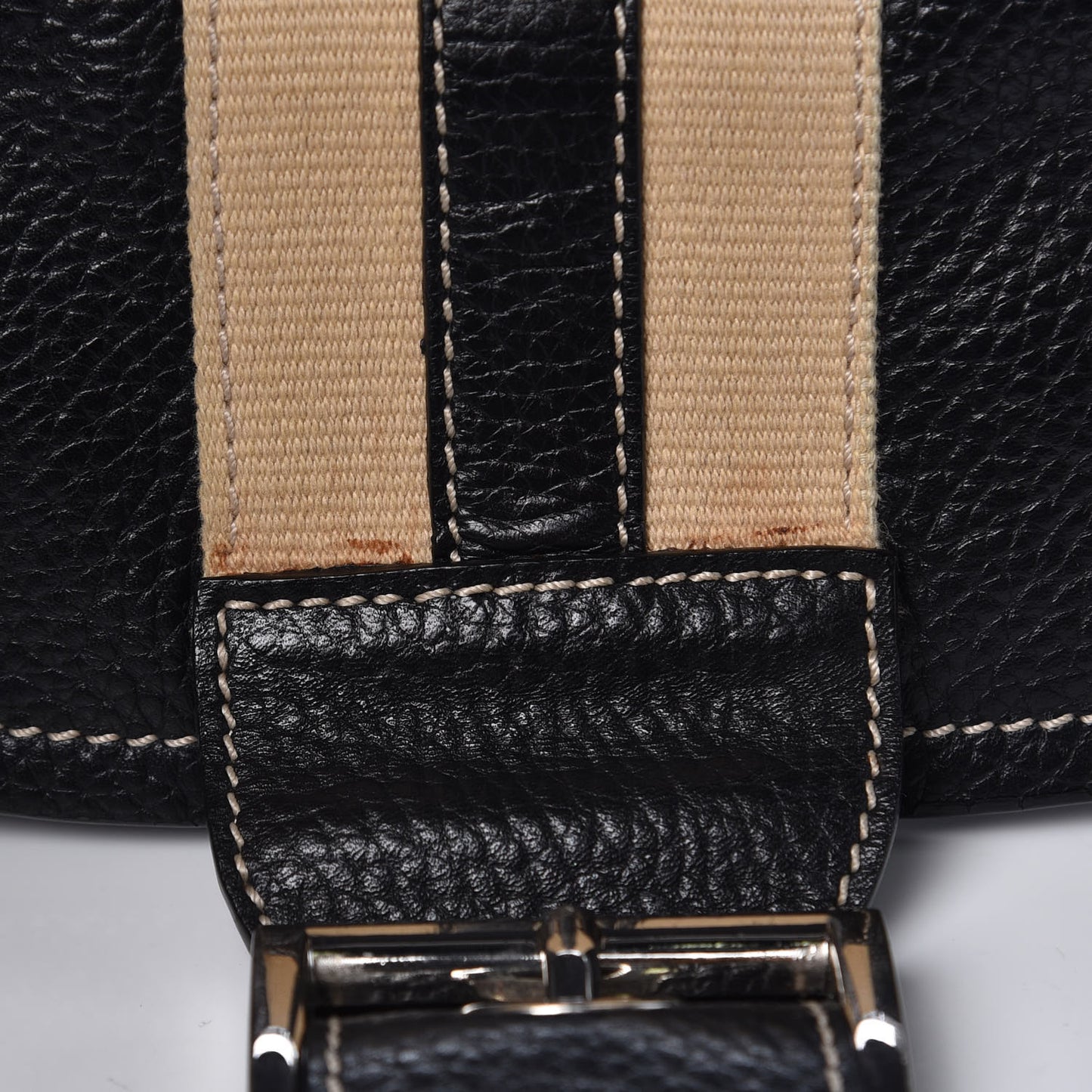 Vitello Daino Stripe Shoulder Bag Black