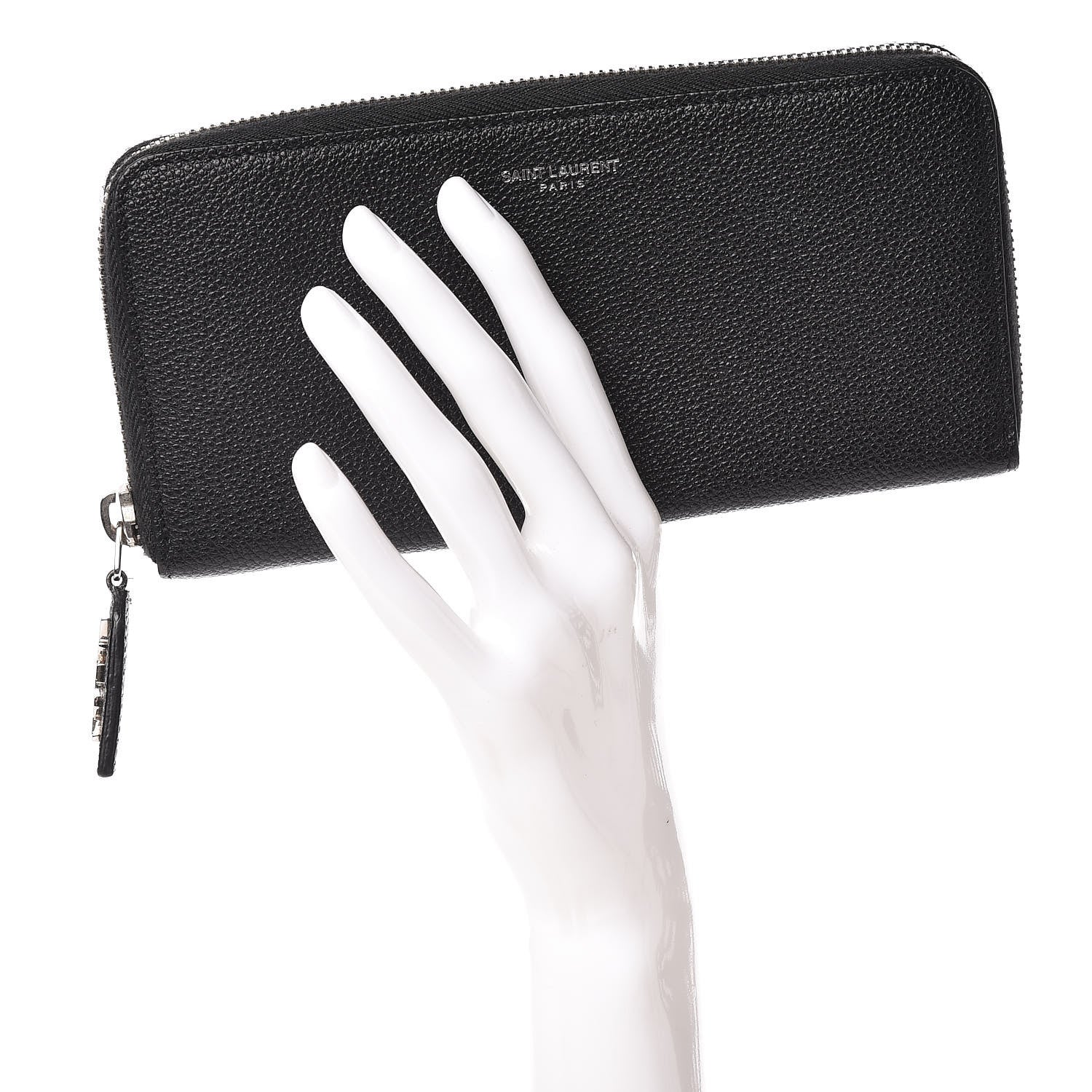 Saint Laurent Grained Calfskin Rive Gauche Zip Around Wallet Black 2 of 7