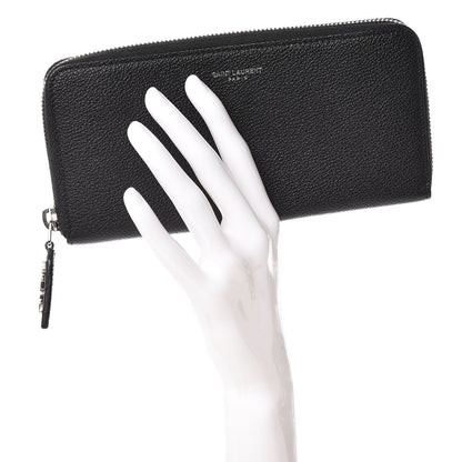 Saint Laurent Grained Calfskin Rive Gauche Zip Around Wallet Black 2 of 7