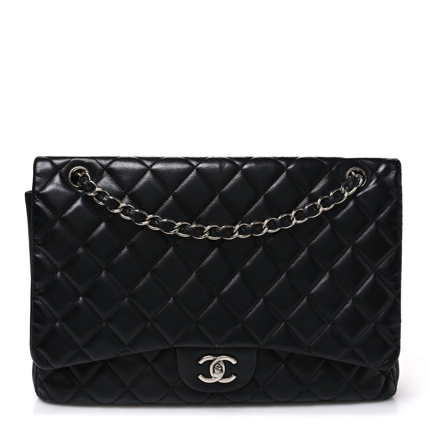 Lambskin Quilted Maxi Double Flap Black