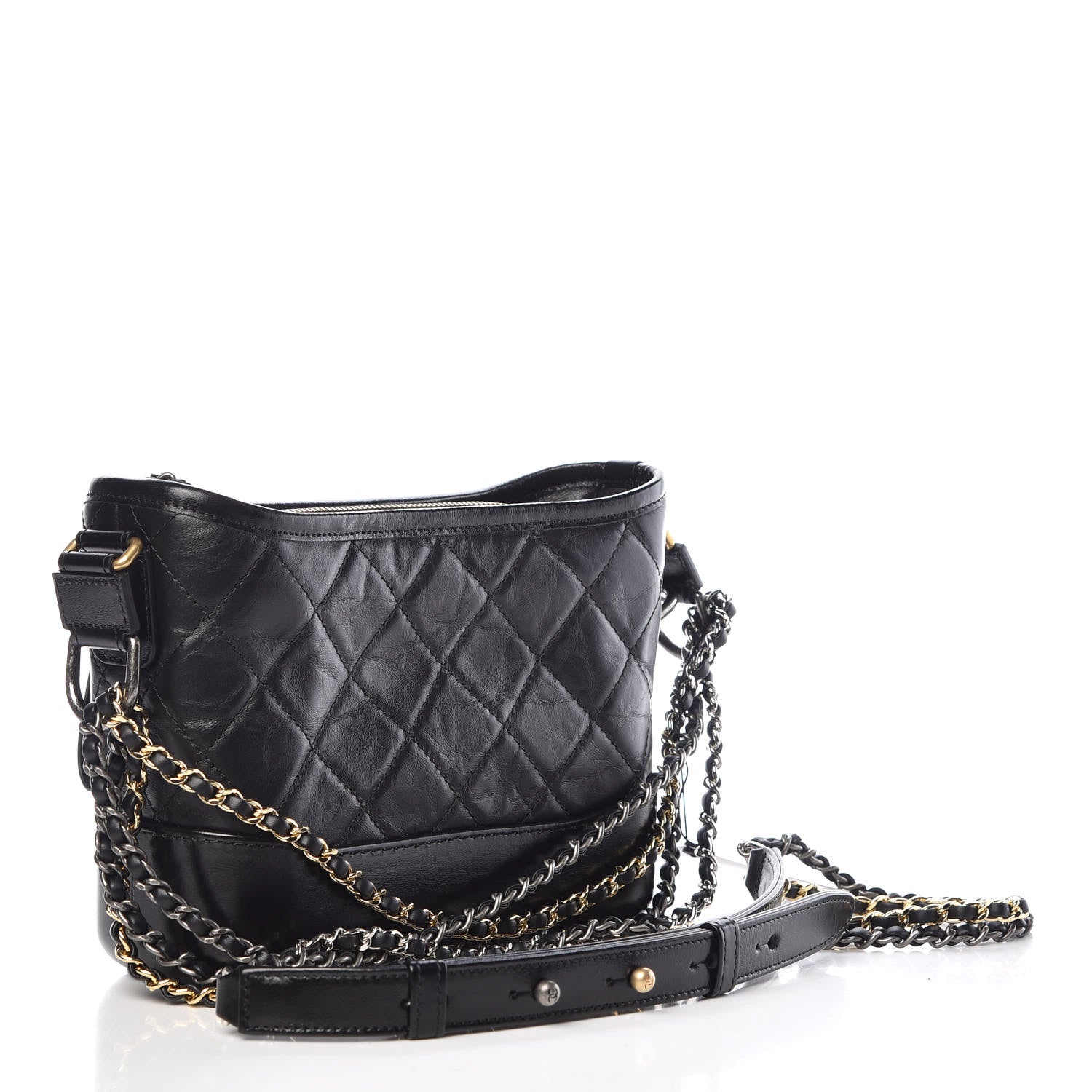 Chanel Aged Calfskin Quilted Charms Small Gabrielle Hobo Black 3 of 10