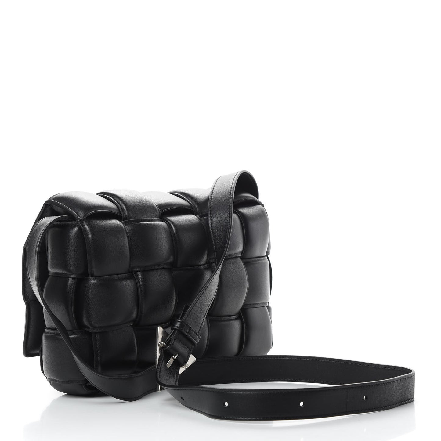 Nappa Maxi Intreccio Padded Cassette Crossbody Bag Black